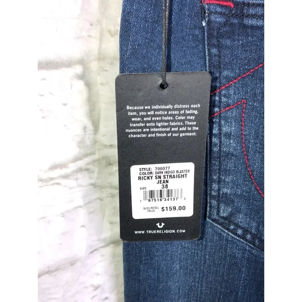 True Religion Ricky Relaxed Straight Jean Dark Indigo 700077 Men's $159 38 x 34